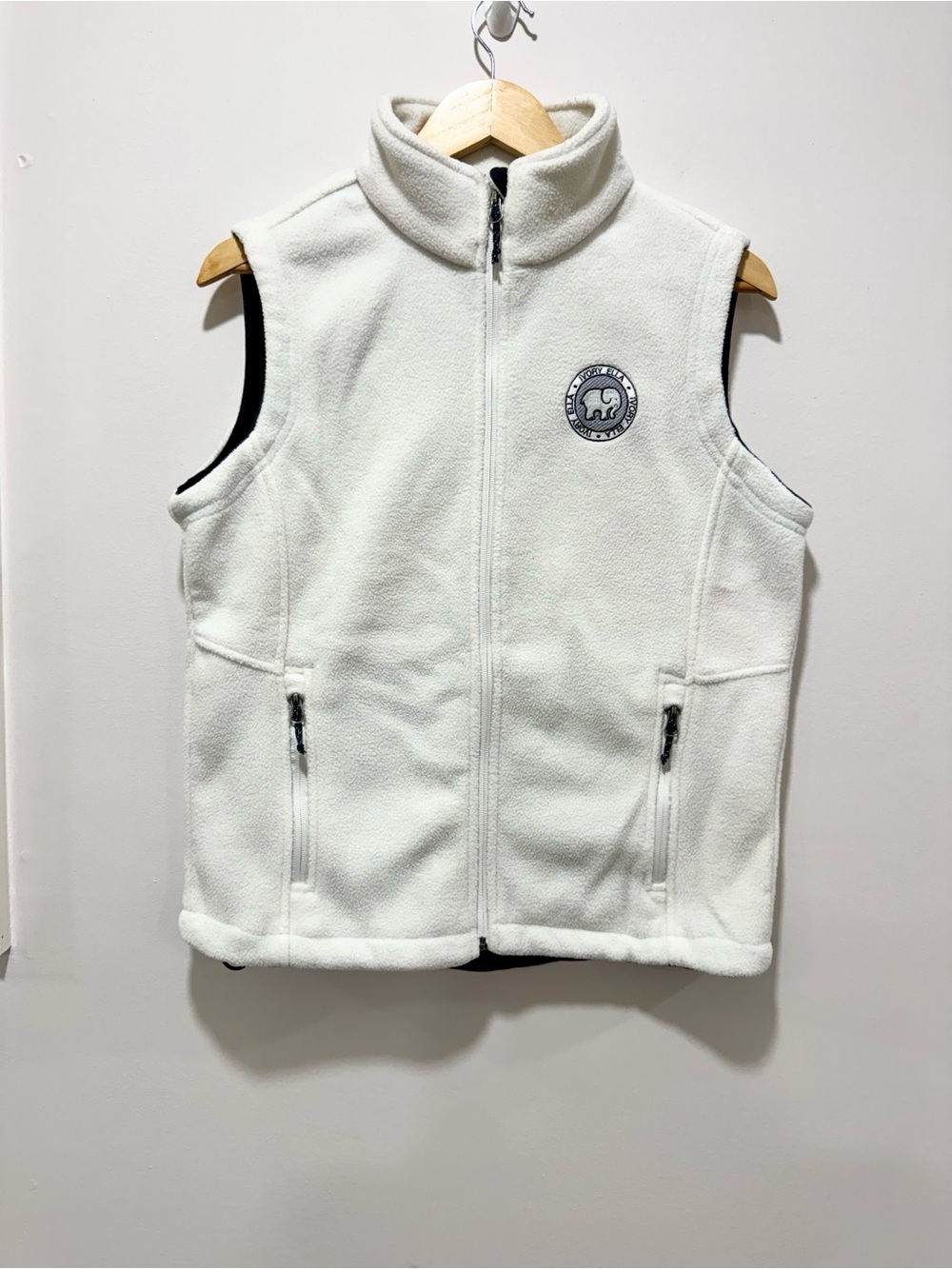 Ivory Ella Sherpa Fleece Vest Cream White Full Zip Elephant Logo Size M